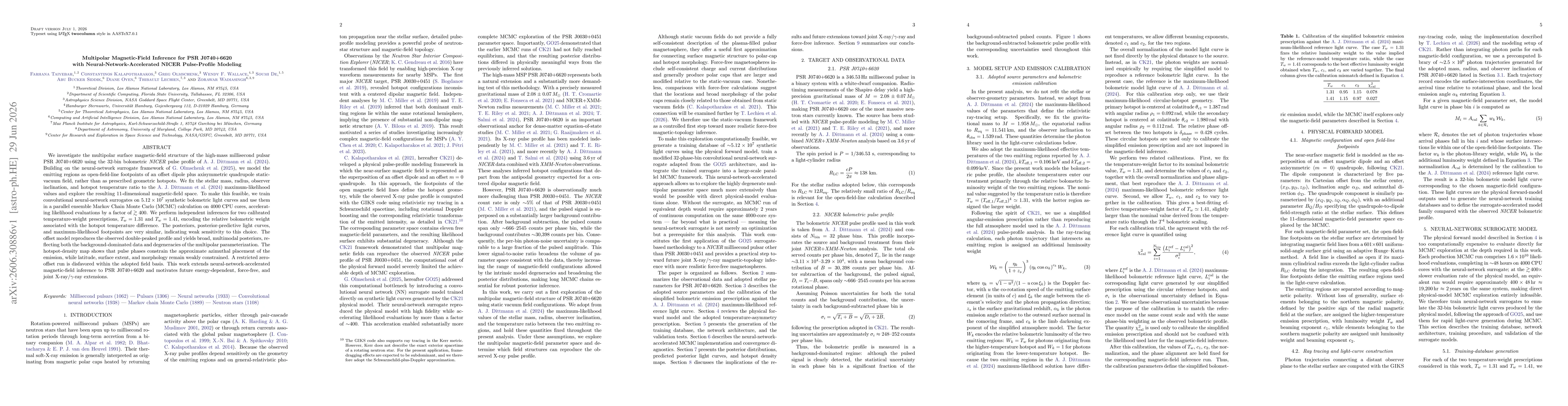 Thumbnail for Multipolar Magnetic-Field Inference for PSR J0740+6620 with Neural-Network-Accelerated NICER Pulse-Profile Modeling