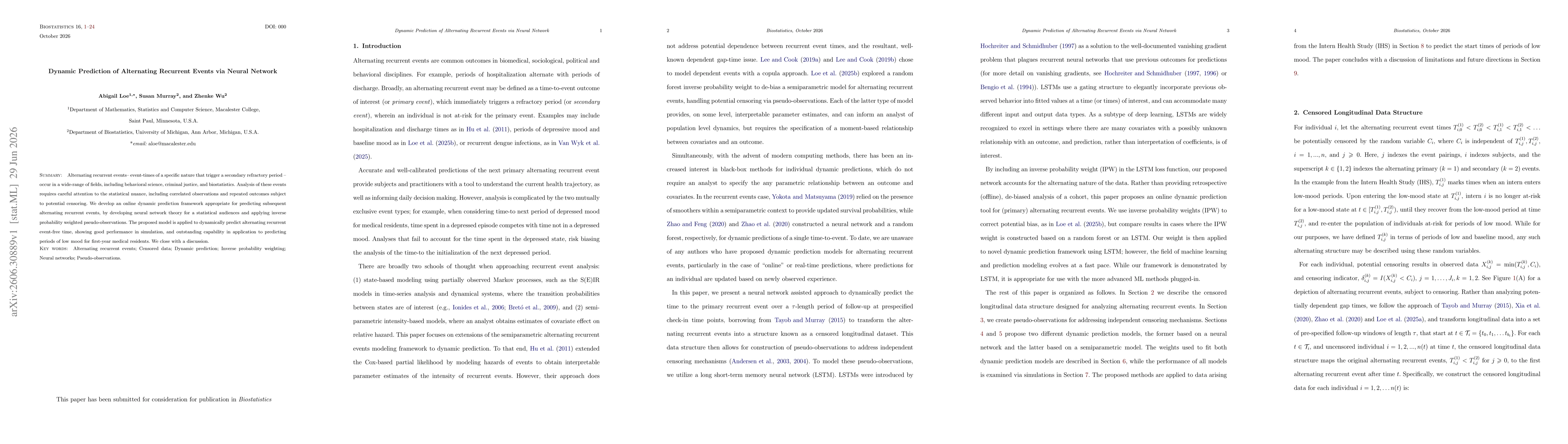 Thumbnail for Dynamic Prediction of Alternating Recurrent Events via Neural Network