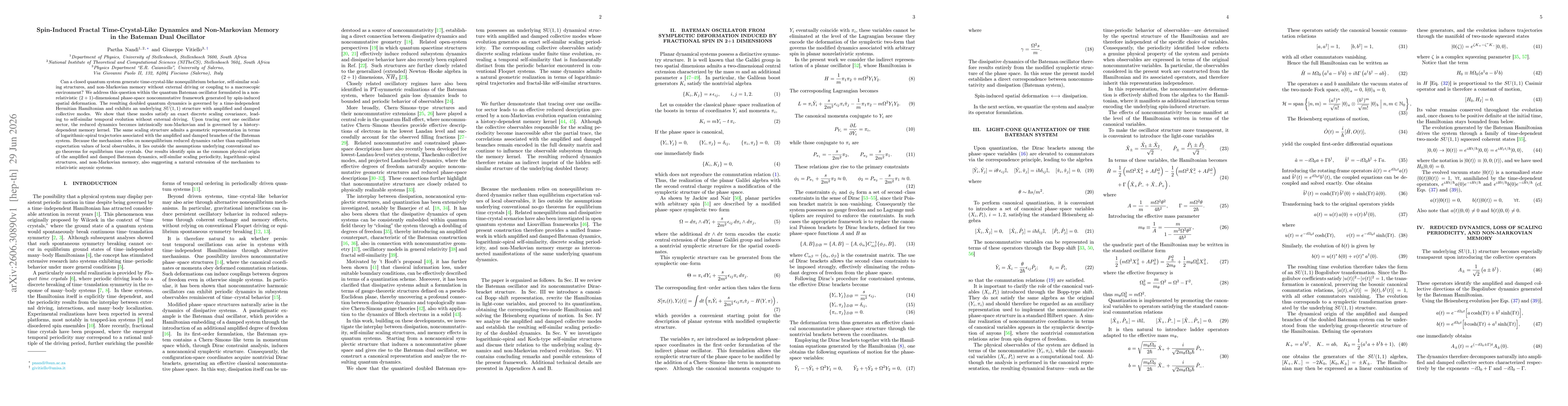 Thumbnail for Spin-Induced Fractal Time-Crystal-Like Dynamics and Non-Markovian Memory in the Bateman Dual Oscillator