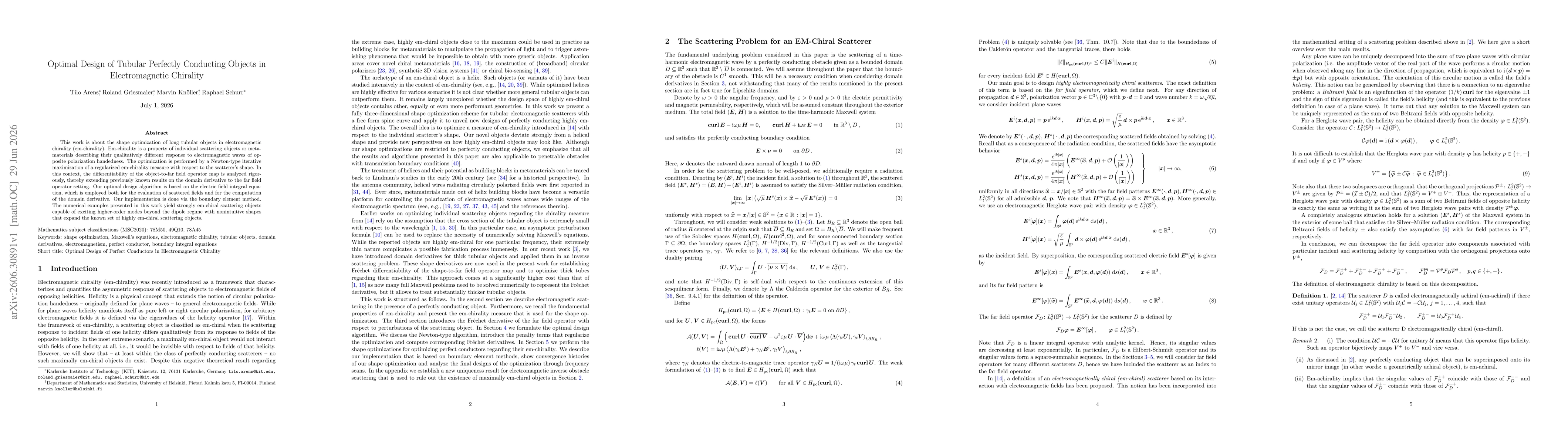 Thumbnail for Optimal Design of Tubular Perfectly Conducting Objects in Electromagnetic Chirality