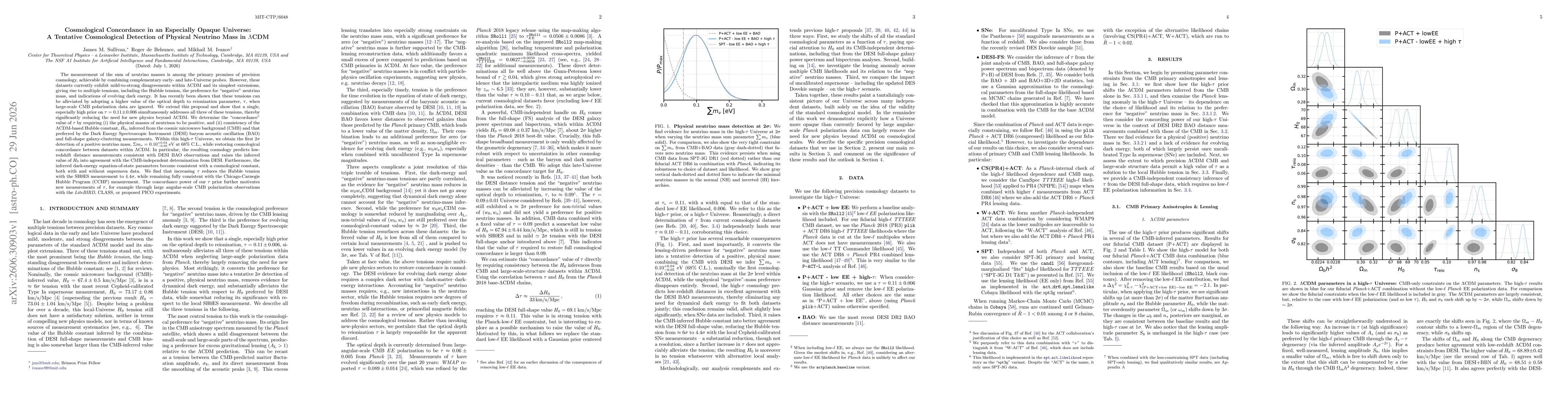 Thumbnail for Cosmological Concordance in an Especially Opaque Universe: A Tentative Cosmological Detection of Physical Neutrino Mass in $Λ$CDM