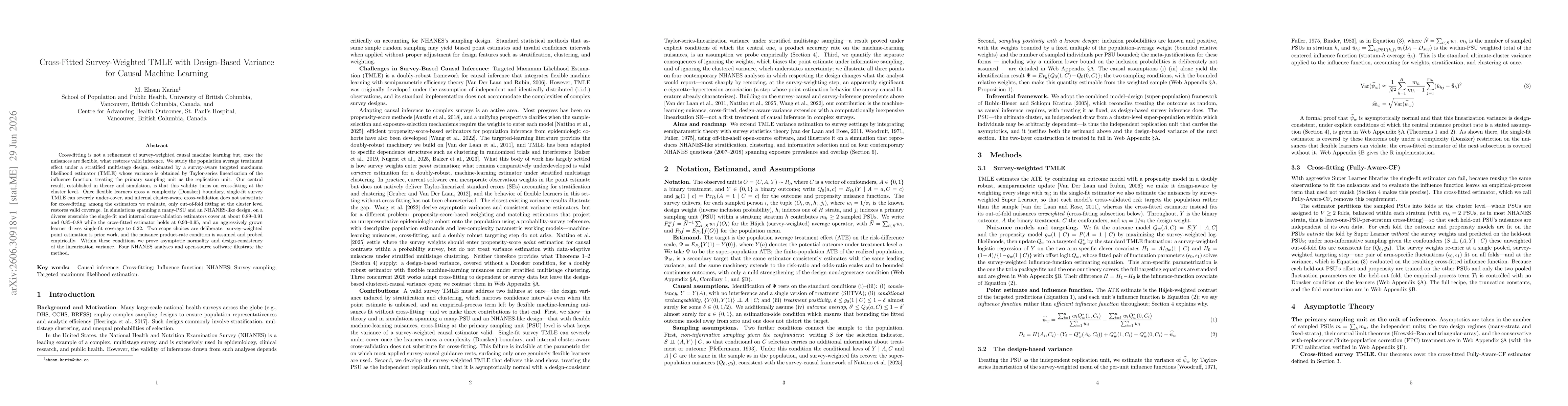 Thumbnail for Cross-Fitted Survey-Weighted TMLE with Design-Based Variance for Causal Machine Learning