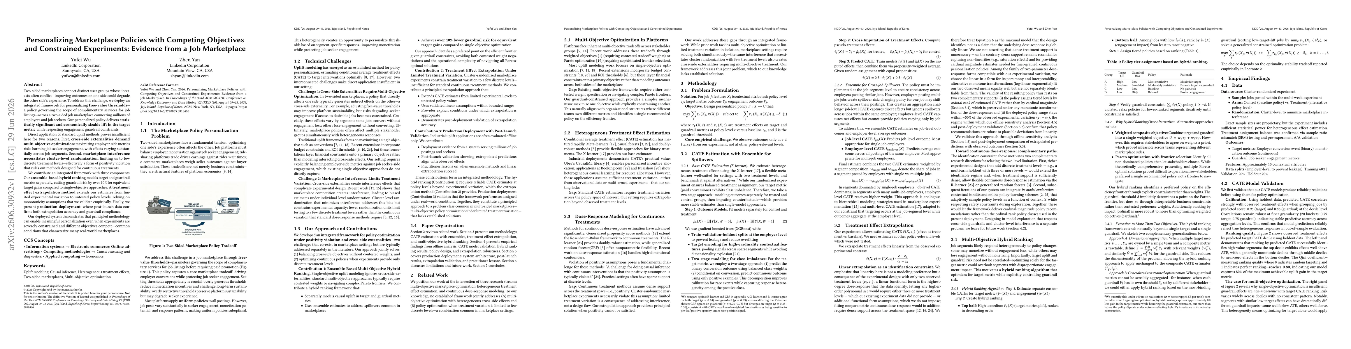 Thumbnail for Personalizing Marketplace Policies with Competing Objectives and Constrained Experiments: Evidence from a Job Marketplace