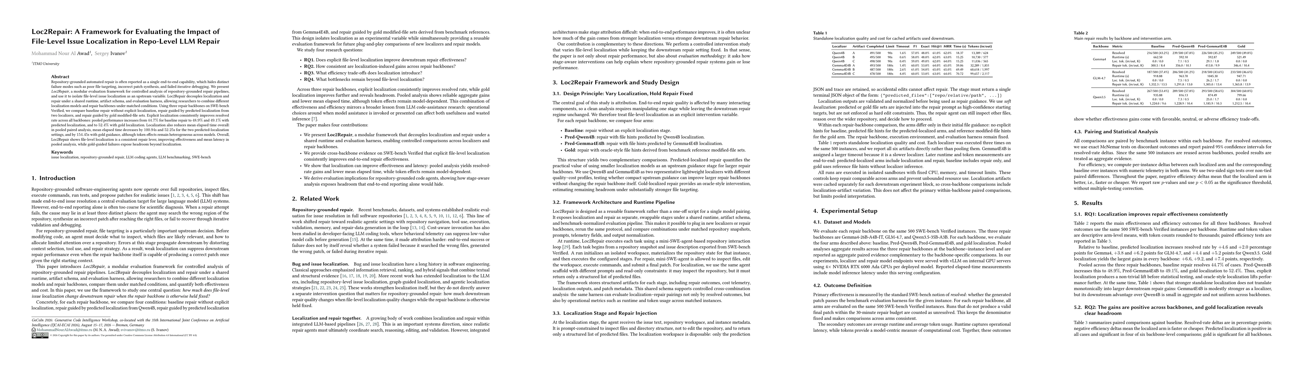 Thumbnail for Loc2Repair: A Framework for Evaluating the Impact of File-Level Issue Localization in Repo-Level LLM Repair