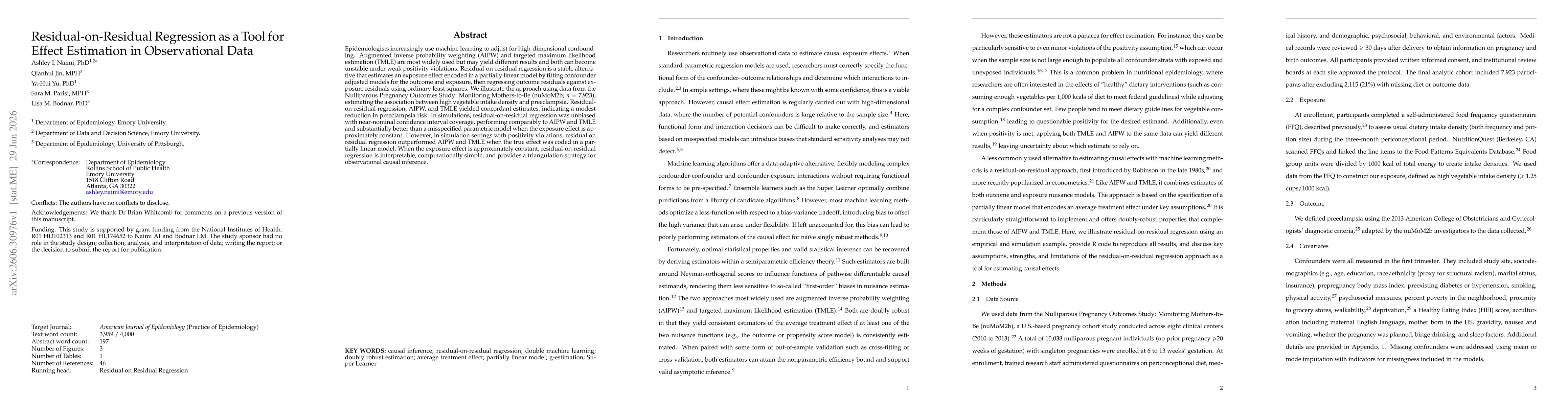 Thumbnail for Residual-on-Residual Regression as a Tool for Effect Estimation in Observational Data