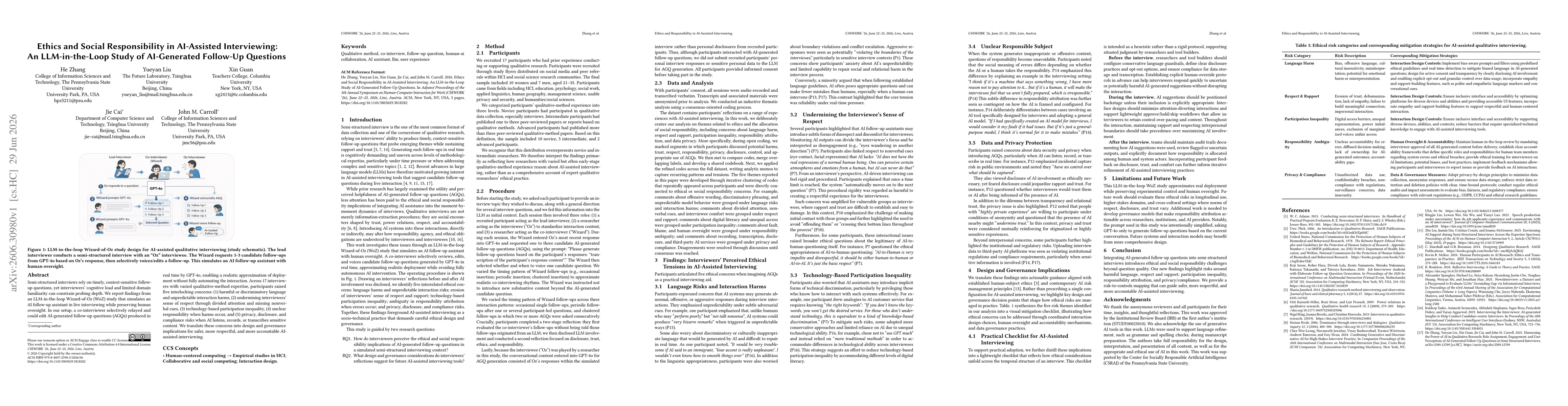 Thumbnail for Ethics and Social Responsibility in AI-Assisted Interviewing: An LLM-in-the-Loop Study of AI-Generated Follow-Up Questions