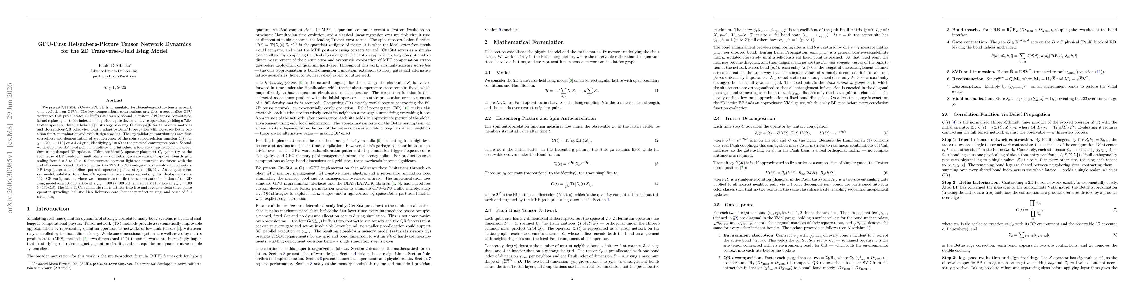 Thumbnail for GPU-First Heisenberg-Picture Tensor Network Dynamics for the 2D Transverse-Field Ising Model