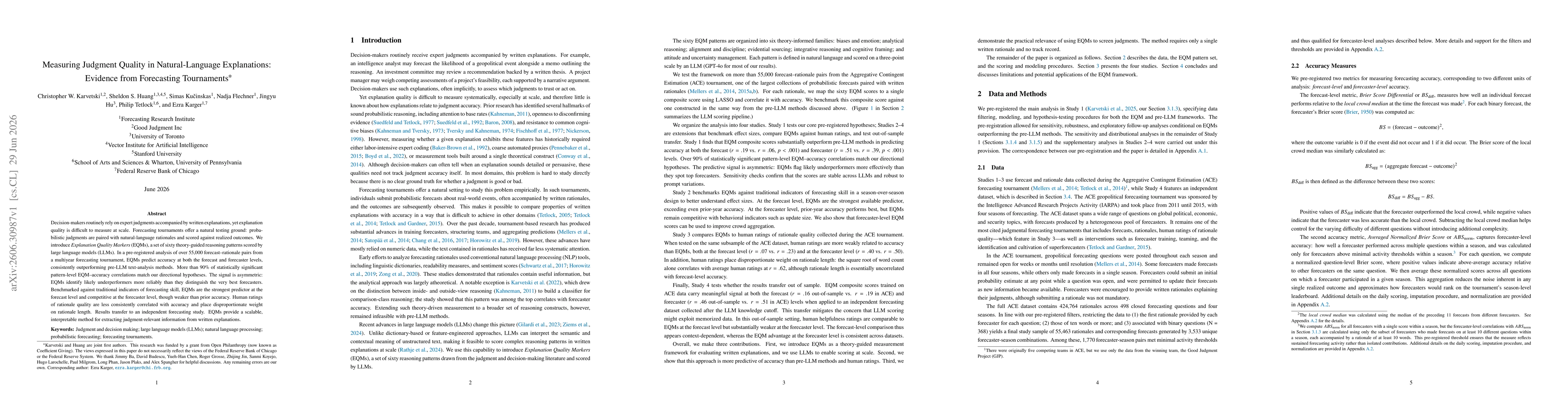 Thumbnail for Measuring Judgment Quality in Natural-Language Explanations: Evidence from Forecasting Tournaments