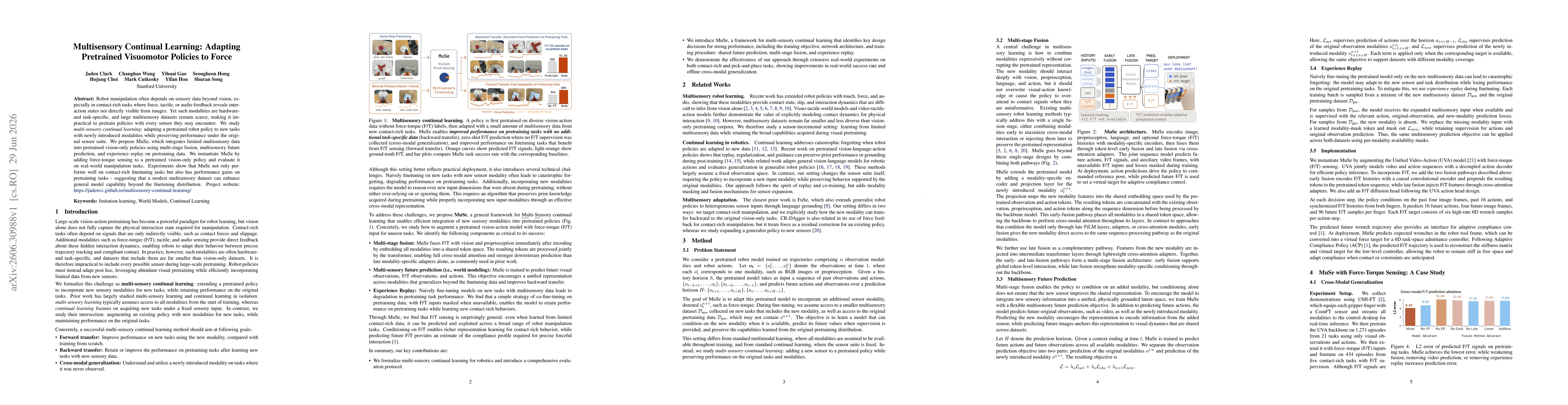 Thumbnail for Multisensory Continual Learning: Adapting Pretrained Visuomotor Policies to Force
