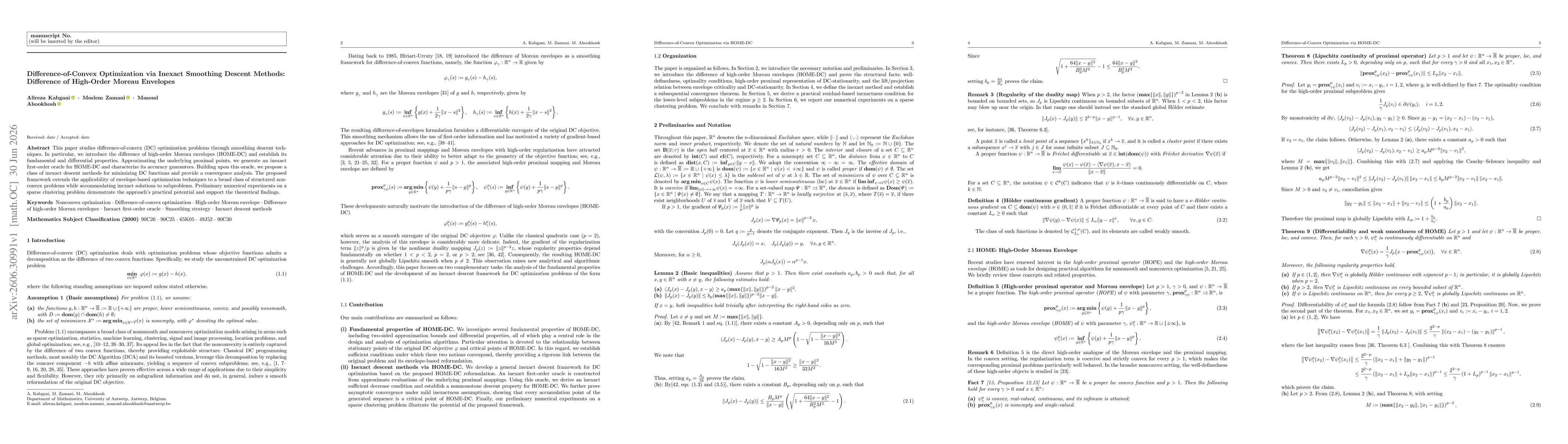 Thumbnail for Difference-of-Convex Optimization via Inexact Smoothing Descent Methods: Difference of High-Order Moreau Envelopes