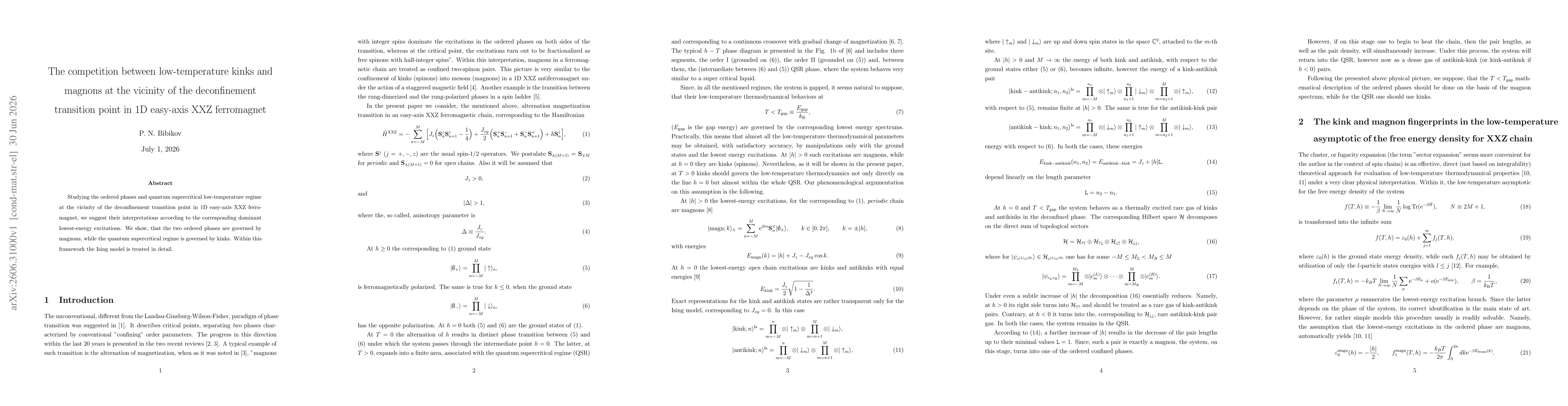 Thumbnail for The competition between low-temperature kinks and magnons at the vicinity of the deconfinement transition point in 1D easy-axis XXZ ferromagnet