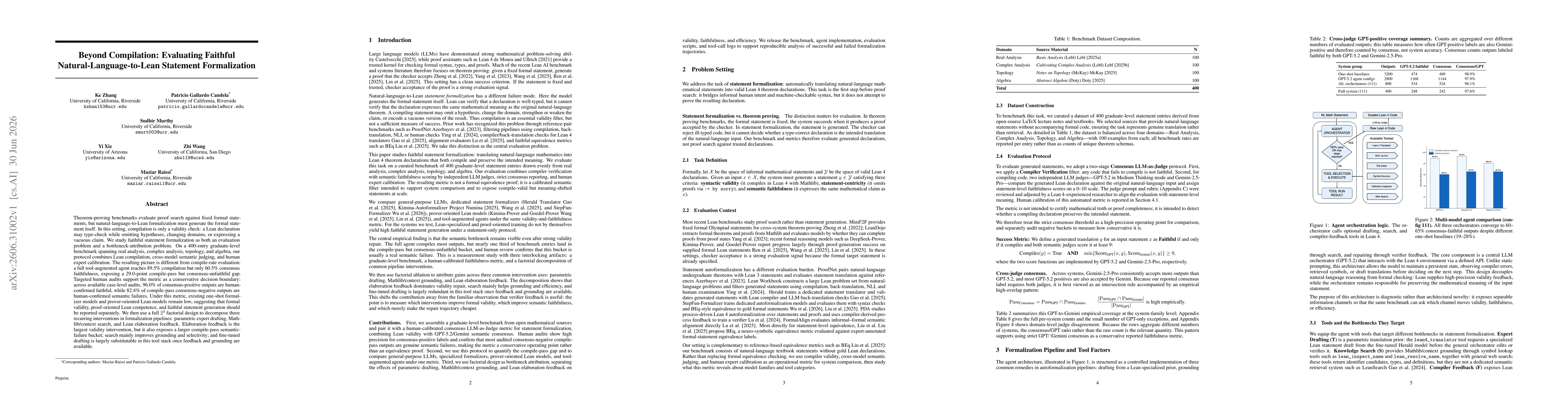 Thumbnail for Beyond Compilation: Evaluating Faithful Natural-Language-to-Lean Statement Formalization