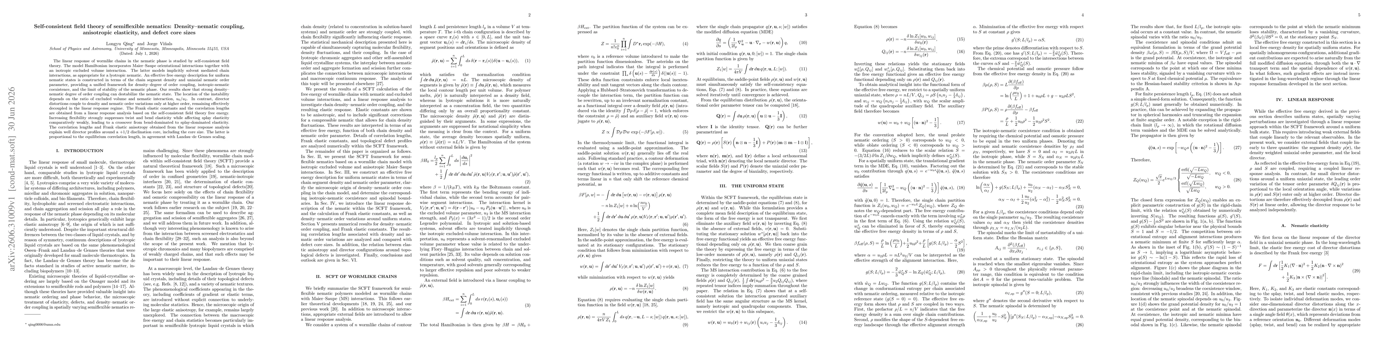 Thumbnail for Self-consistent field theory of semiflexible nematics: Density-nematic coupling, anisotropic elasticity, and defect core sizes
