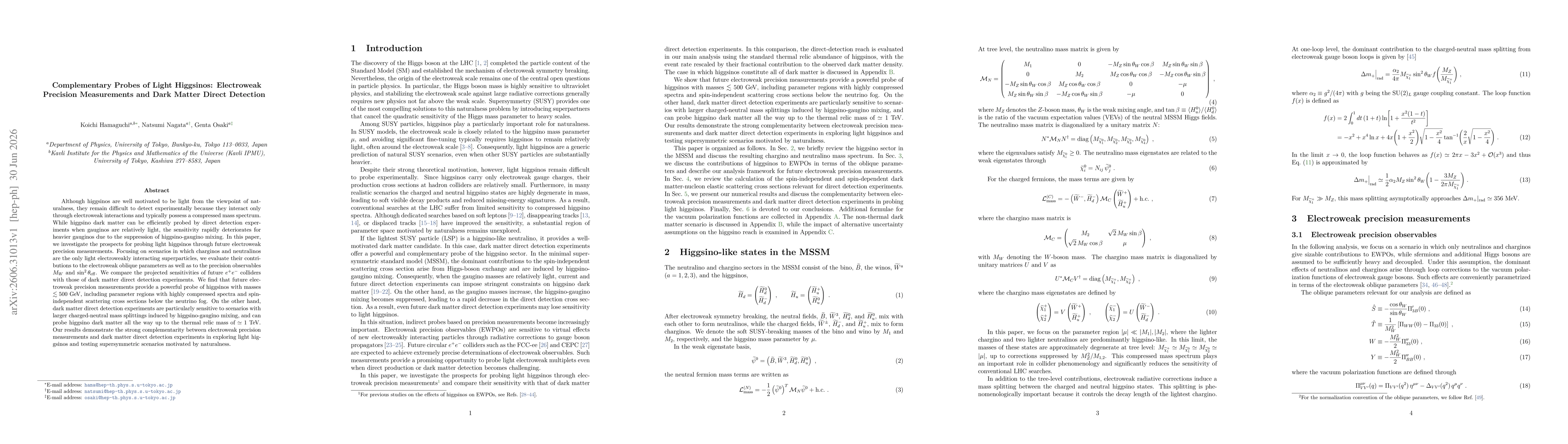 Thumbnail for Complementary Probes of Light Higgsinos: Electroweak Precision Measurements and Dark Matter Direct Detection