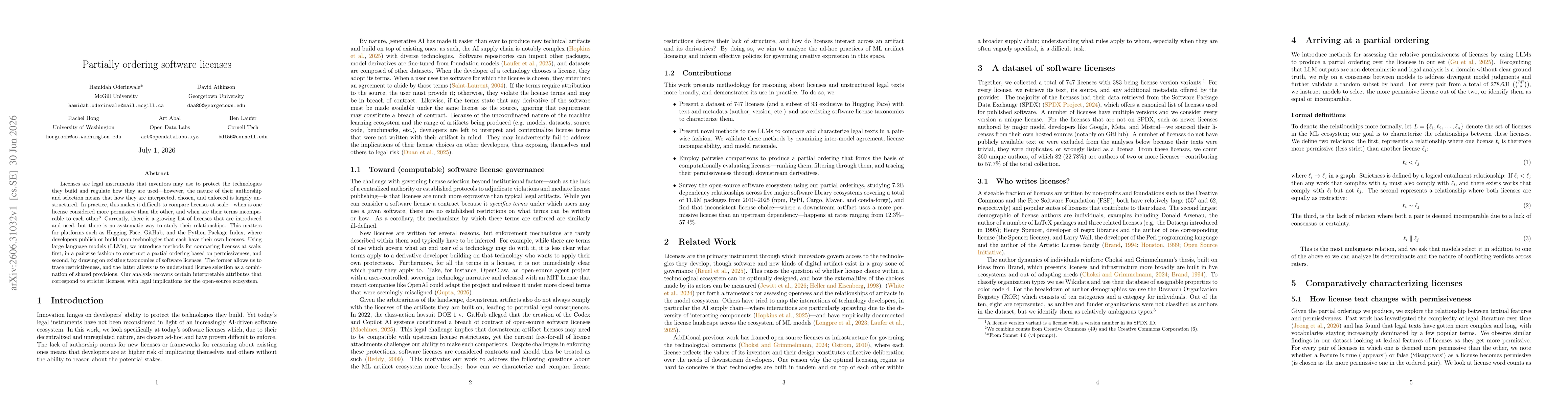 Thumbnail for Partially ordering software licenses