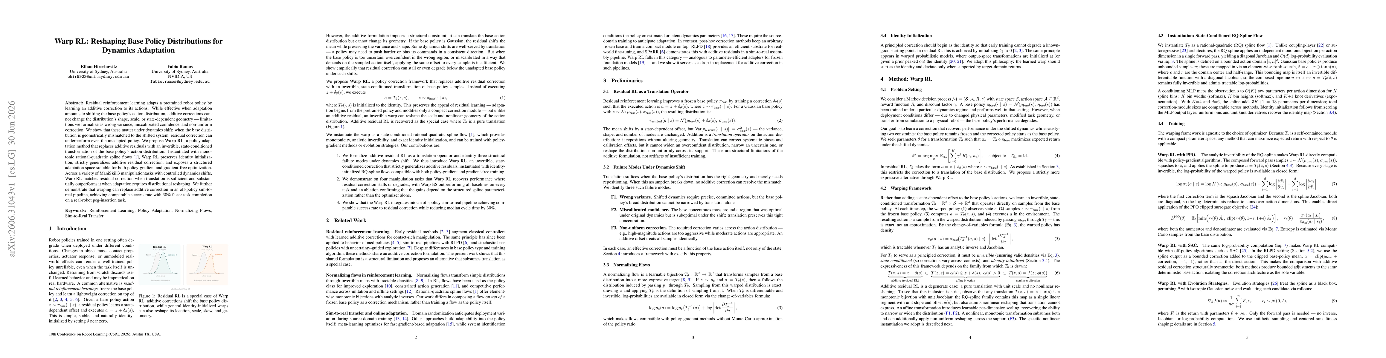 Thumbnail for Warp RL: Reshaping Base Policy Distributions for Dynamics Adaptation