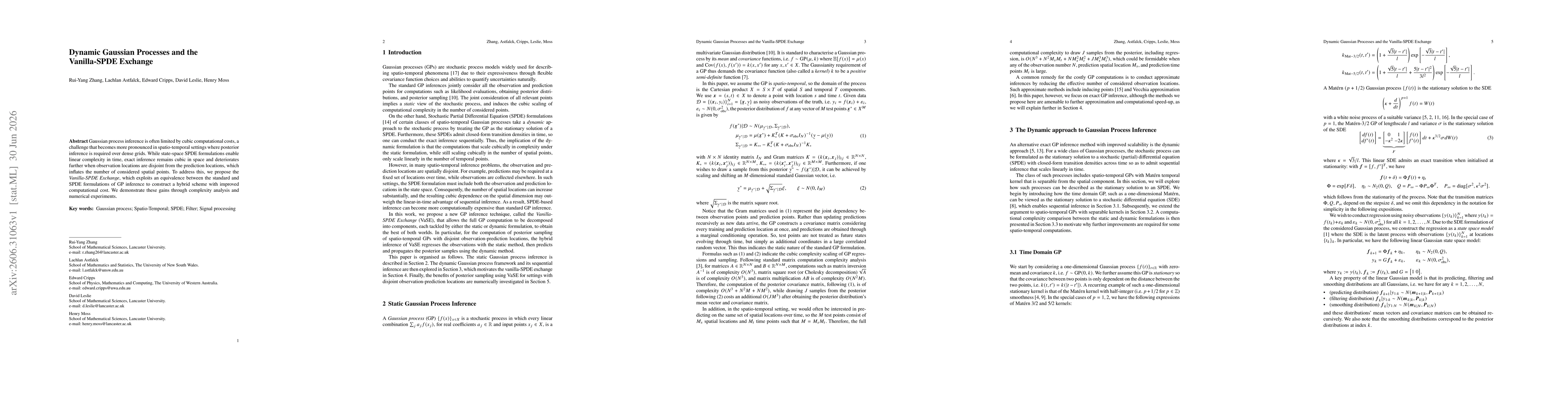 Thumbnail for Dynamic Gaussian Processes and the Vanilla-SPDE Exchange