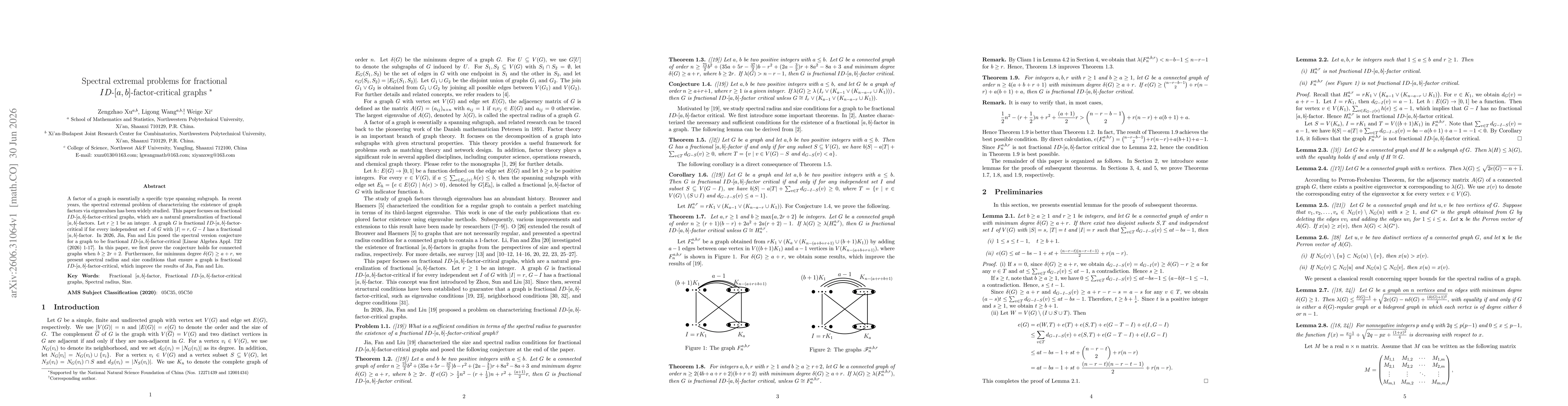 Thumbnail for Spectral extremal problems for fractional $ID$-$[a,b]$-factor-critical graphs
