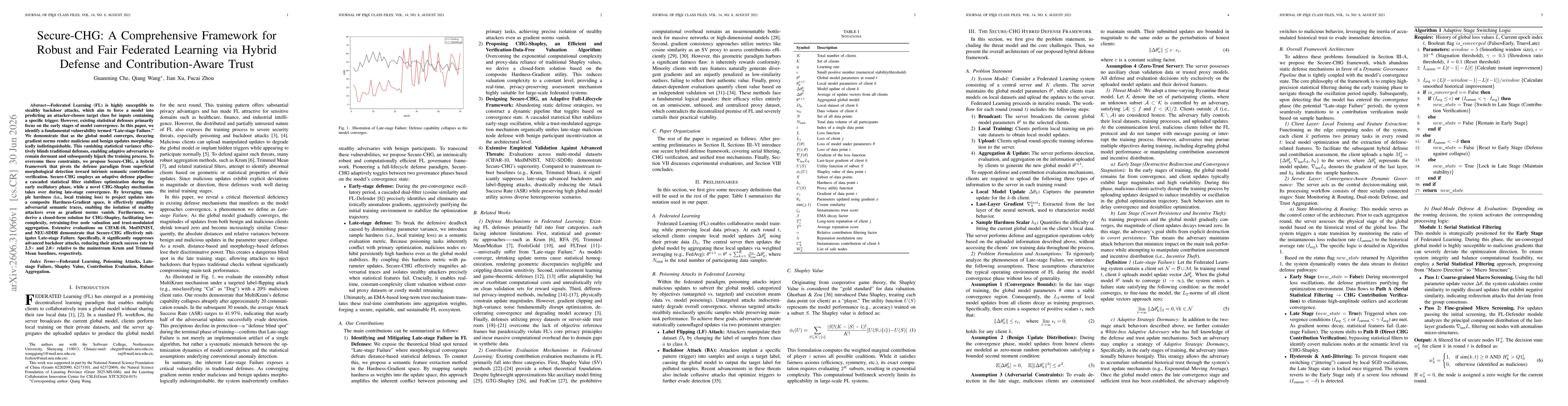 Thumbnail for Secure-CHG: A Comprehensive Framework for Robust and Fair Federated Learning via Hybrid Defense and Contribution-Aware Trust