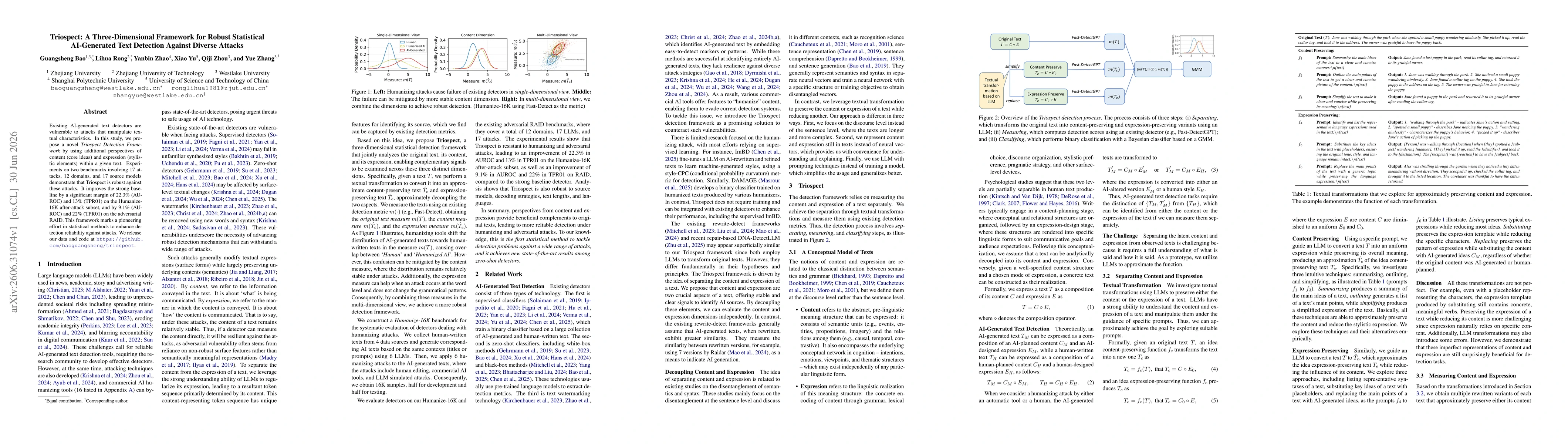 Thumbnail for Triospect: A Three-Dimensional Framework for Robust Statistical AI-Generated Text Detection Against Diverse Attacks