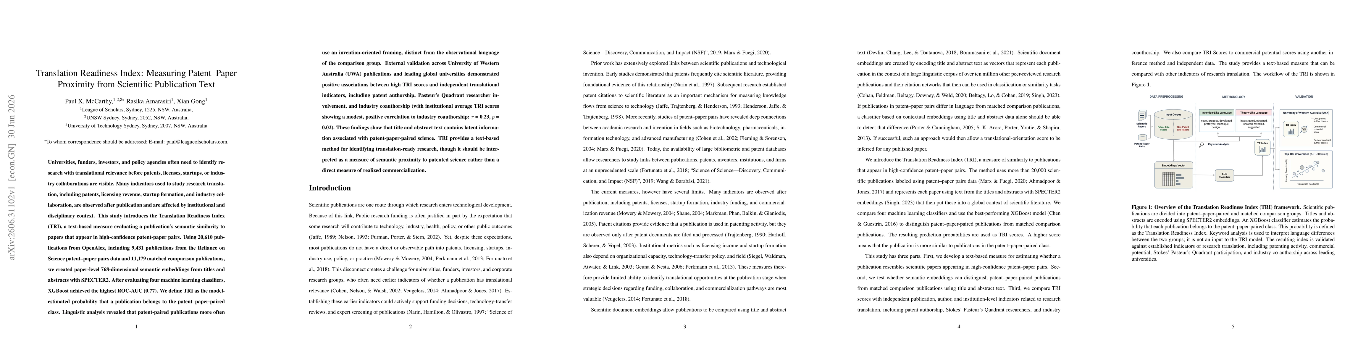 Thumbnail for Translation Readiness Index: Measuring Patent-Paper Proximity from Scientific Publication Text