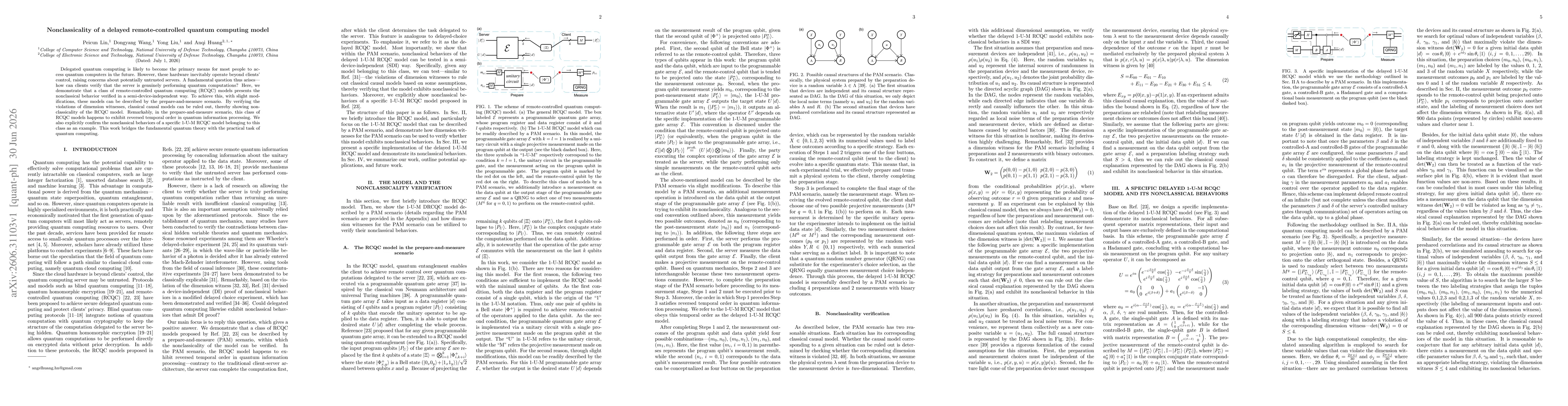 Thumbnail for Nonclassicality of a delayed remote-controlled quantum computing model