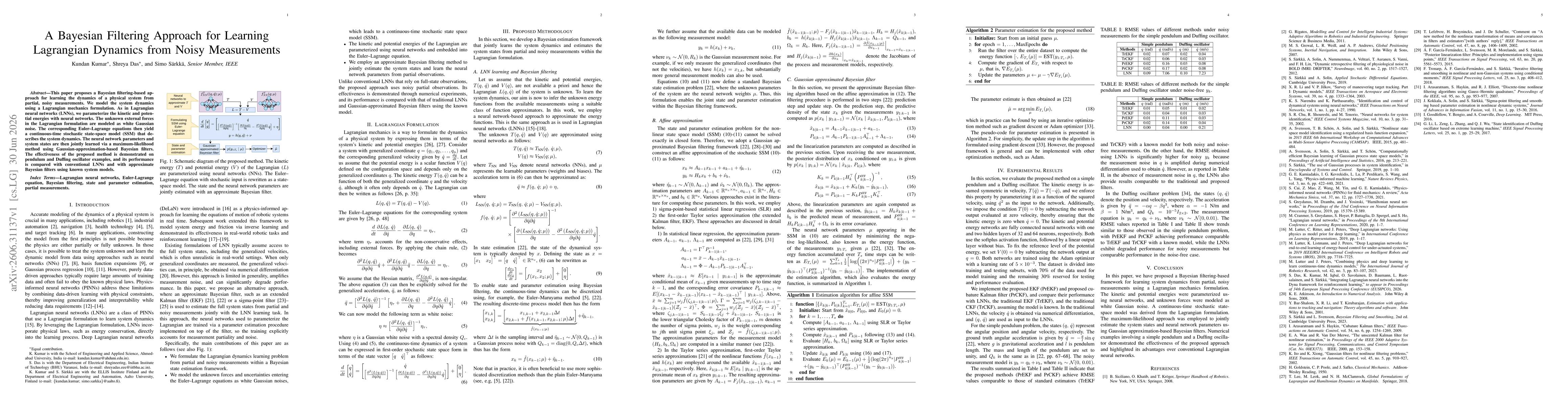 Thumbnail for A Bayesian Filtering Approach for Learning Lagrangian Dynamics from Noisy Measurements