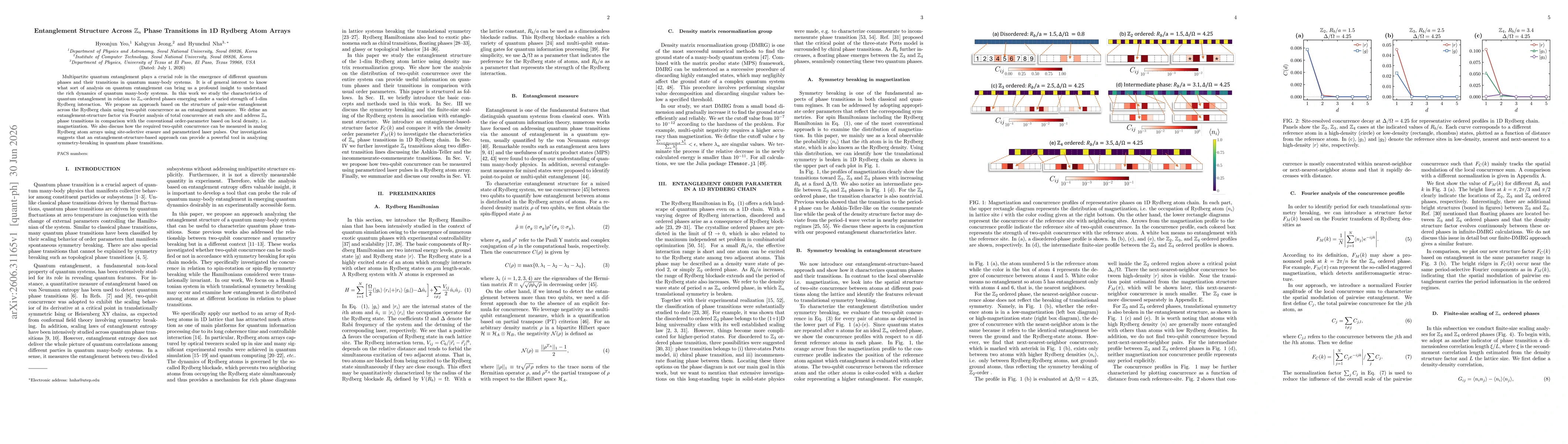 Thumbnail for Entanglement Structure Across $\mathbb{Z}_n$ Phase Transitions in 1D Rydberg Atom Arrays