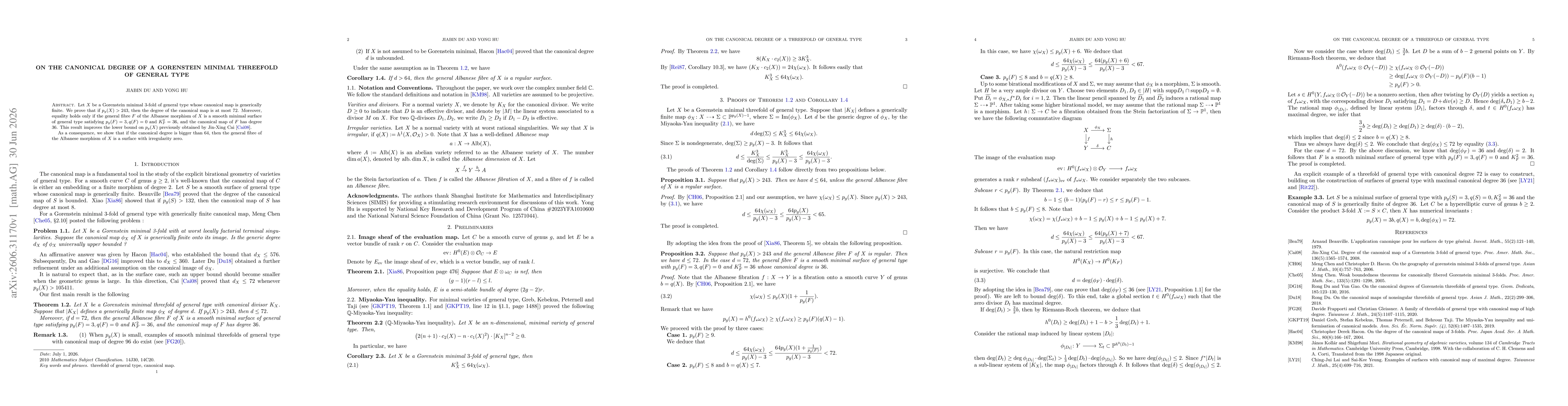 Thumbnail for On the canonical degree of a Gorenstein minimal threefold of general type