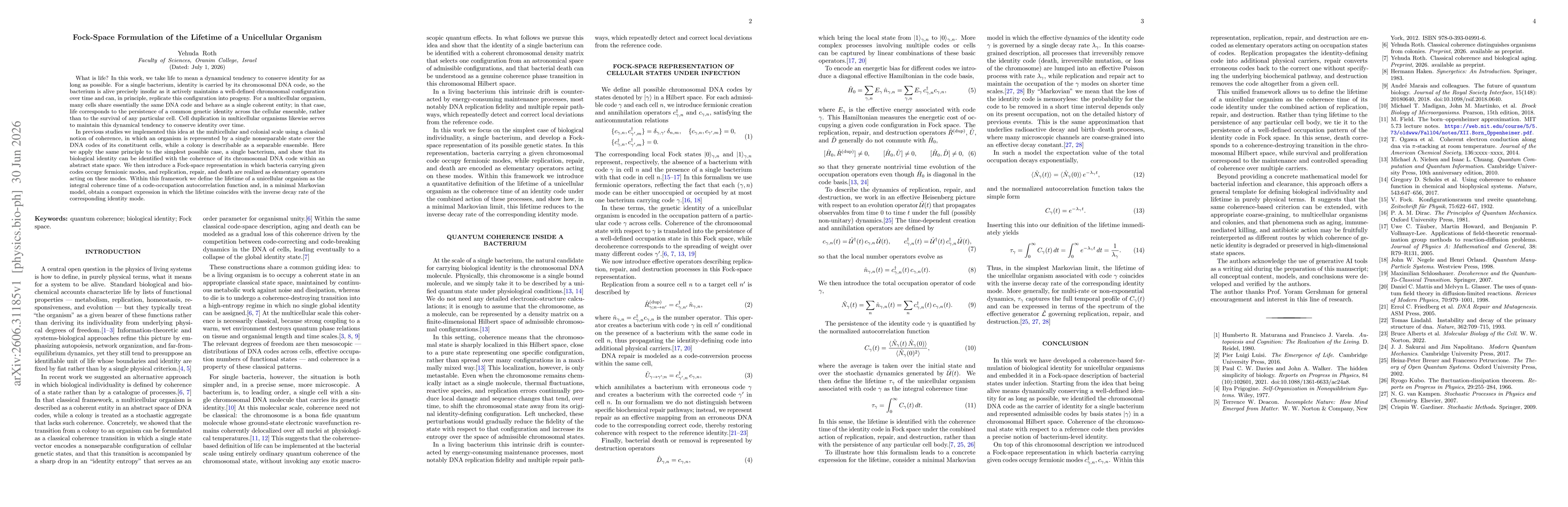 Thumbnail for Fock-Space Formulation of the Lifetime of a Unicellular Organism
