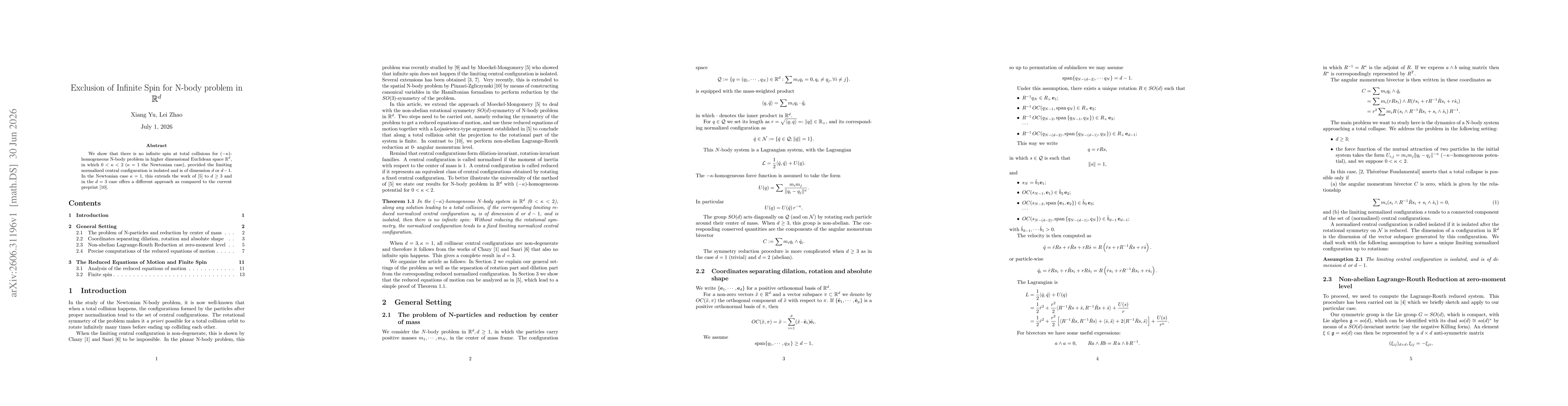 Thumbnail for Exclusion of Infinite Spin for N-body problem in $\mathbb{R}^d$
