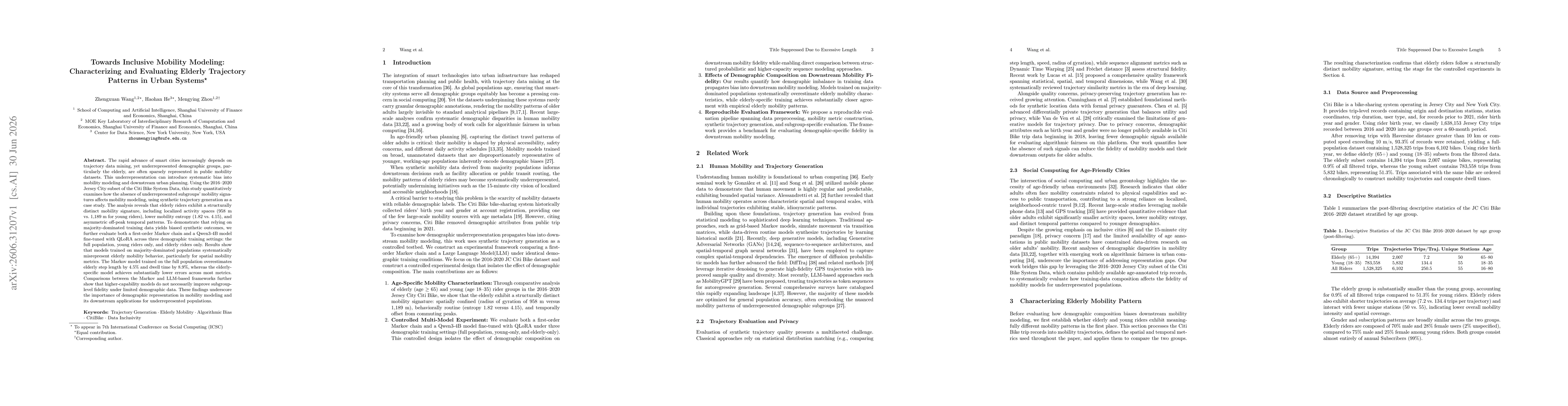 Thumbnail for Towards Inclusive Mobility Modeling: Characterizing and Evaluating Elderly Trajectory Patterns in Urban Systems