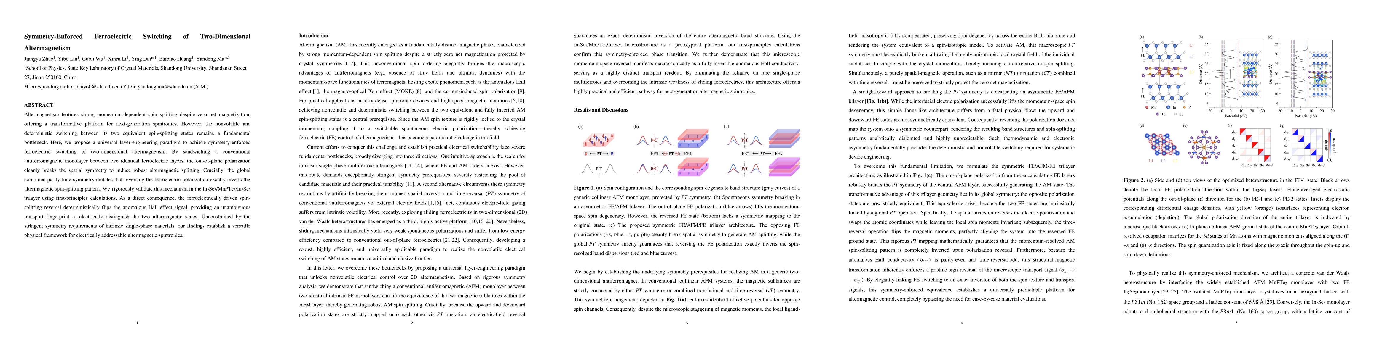 Thumbnail for Symmetry-Enforced Ferroelectric Switching of Two-Dimensional Altermagnetism