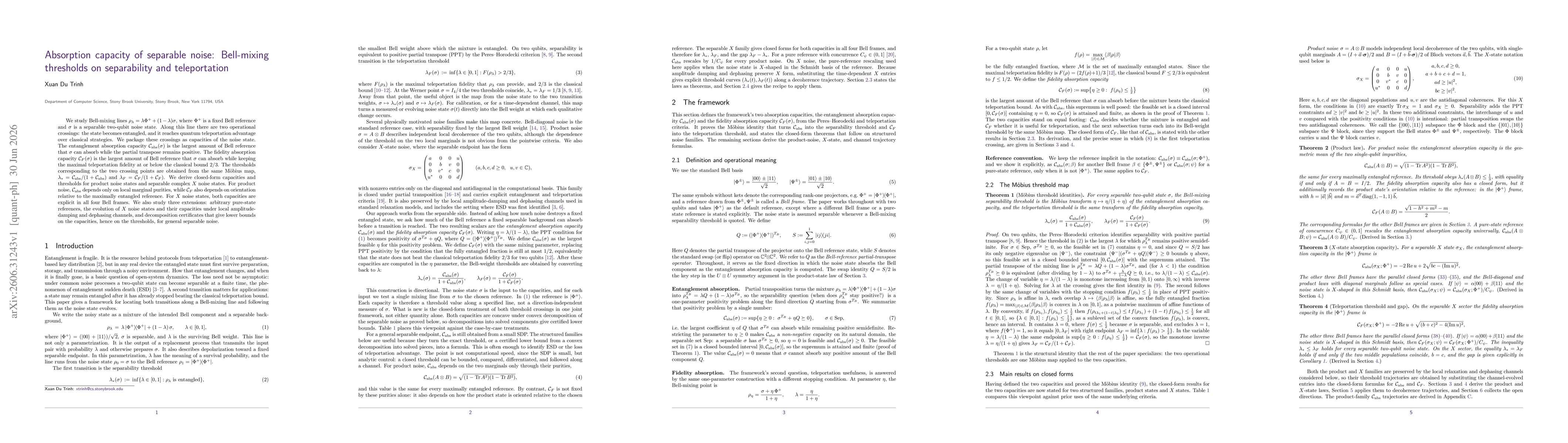 Thumbnail for Absorption capacity of separable noise: Bell-mixing thresholds on separability and teleportation