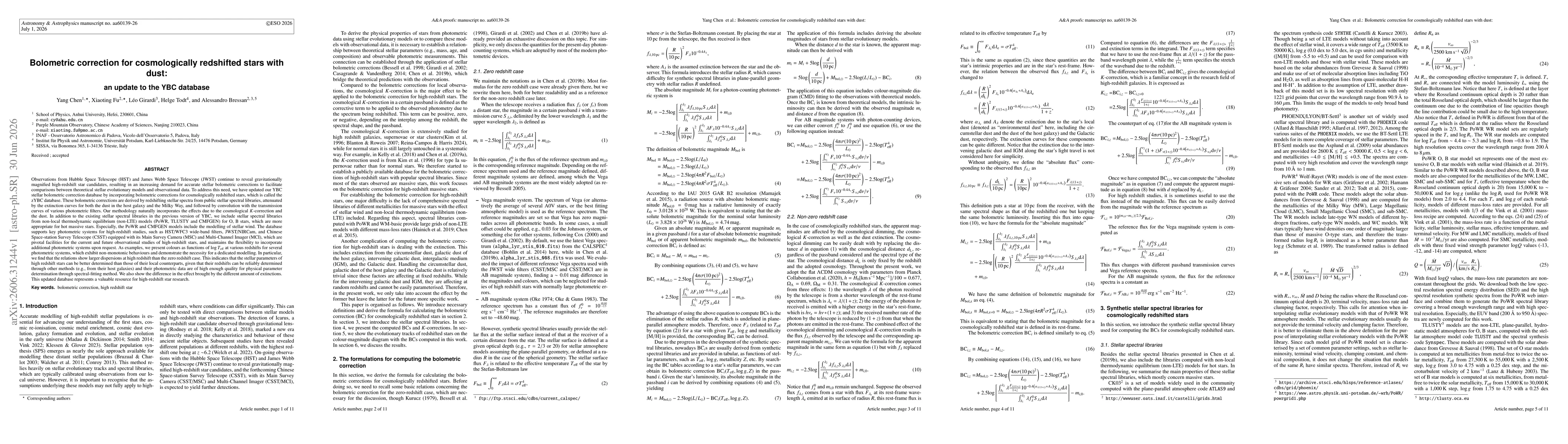Thumbnail for Bolometric correction for cosmologically redshifted stars with dust: an update to the YBC database