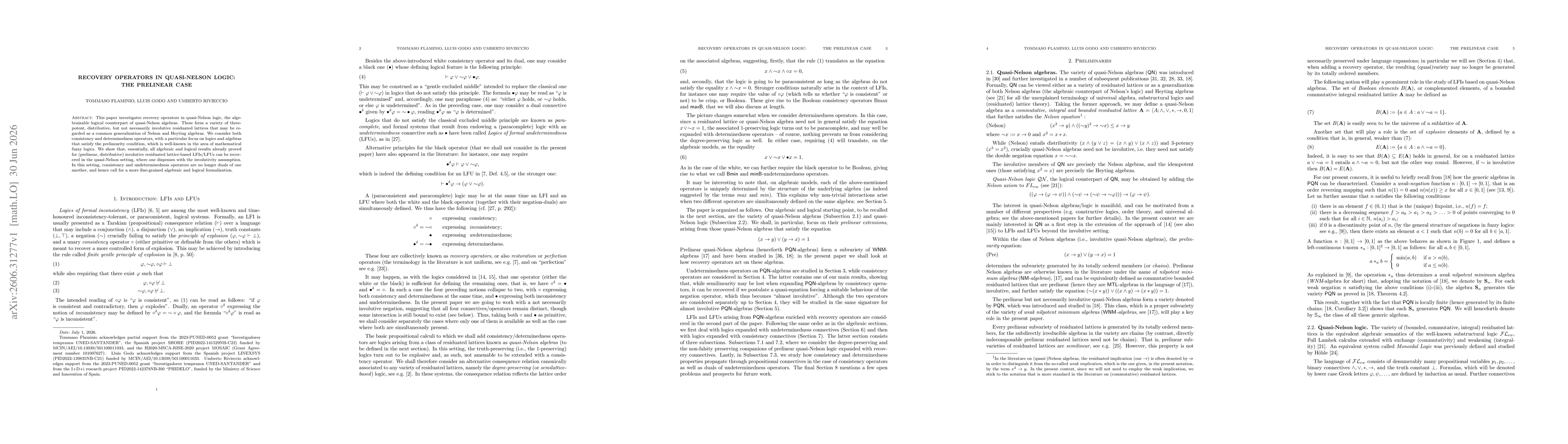 Thumbnail for Recovery operators in quasi-Nelson logic: the prelinear case