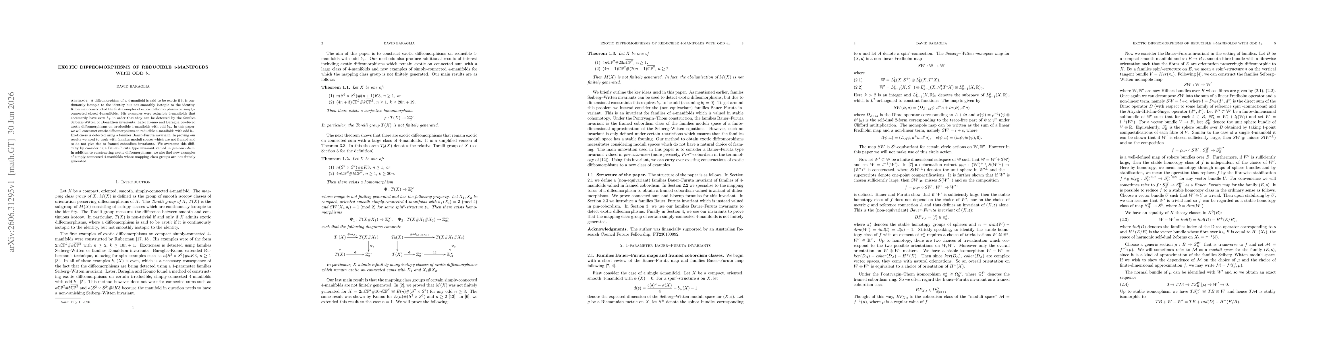 Thumbnail for Exotic diffeomorphisms of reducible $4$-manifolds with odd $b_+$