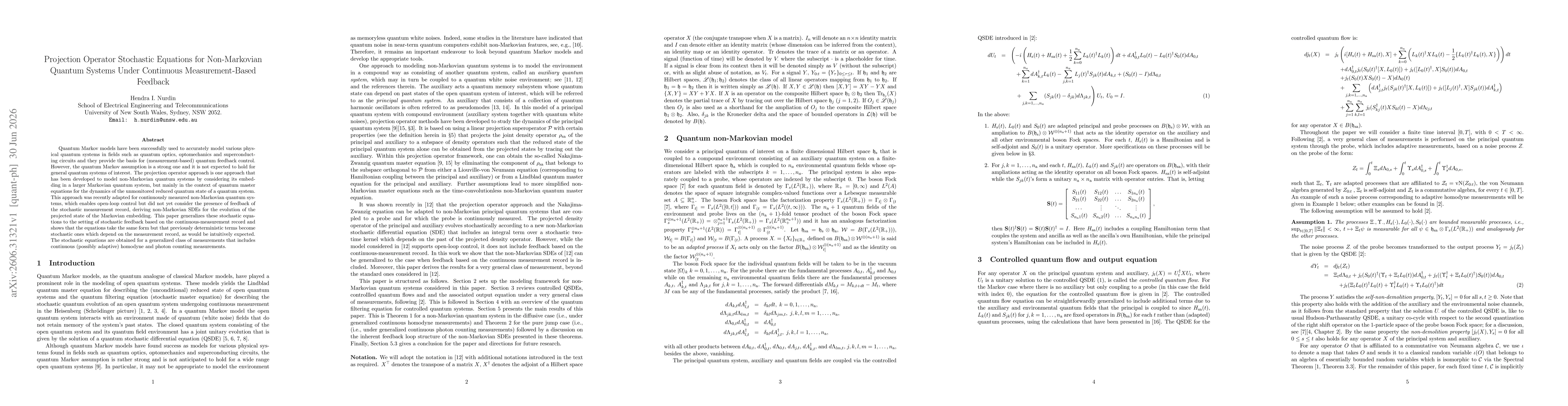 Thumbnail for Projection Operator Stochastic Equations for Non-Markovian Quantum Systems Under Continuous Measurement-Based Feedback