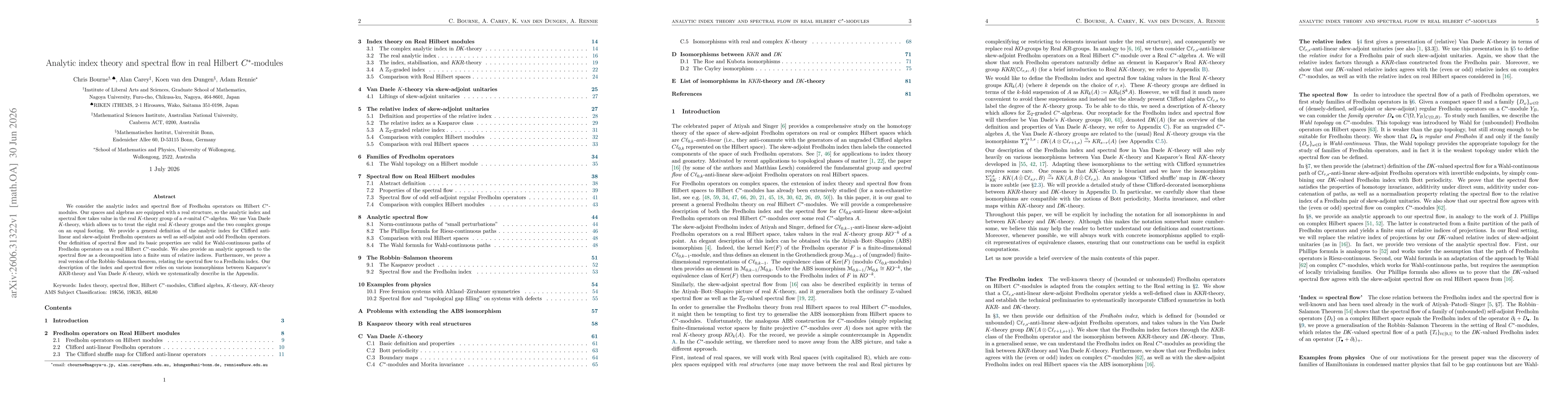 Thumbnail for Analytic index theory and spectral flow in real Hilbert $C^*$-modules