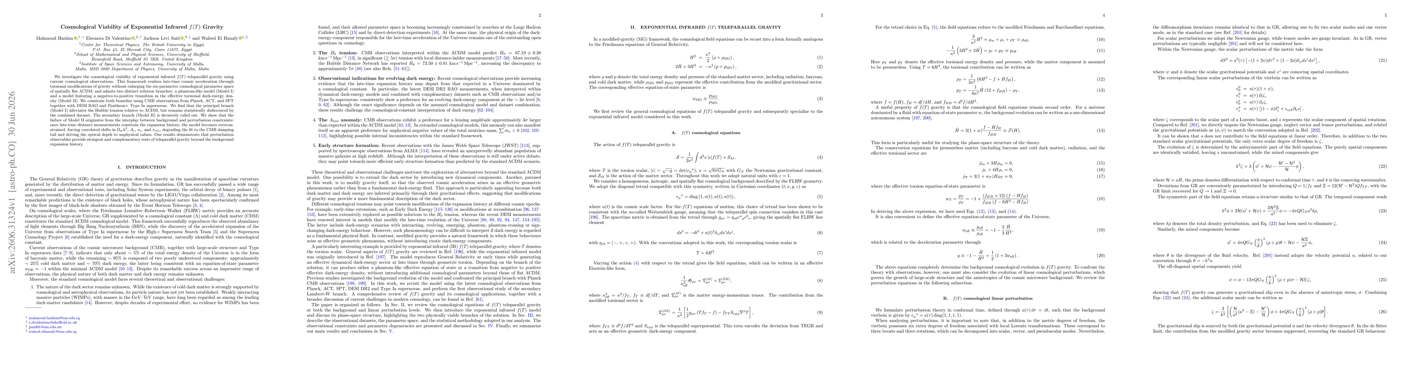 Thumbnail for Cosmological Viability of Exponential Infrared $f(T)$ Gravity