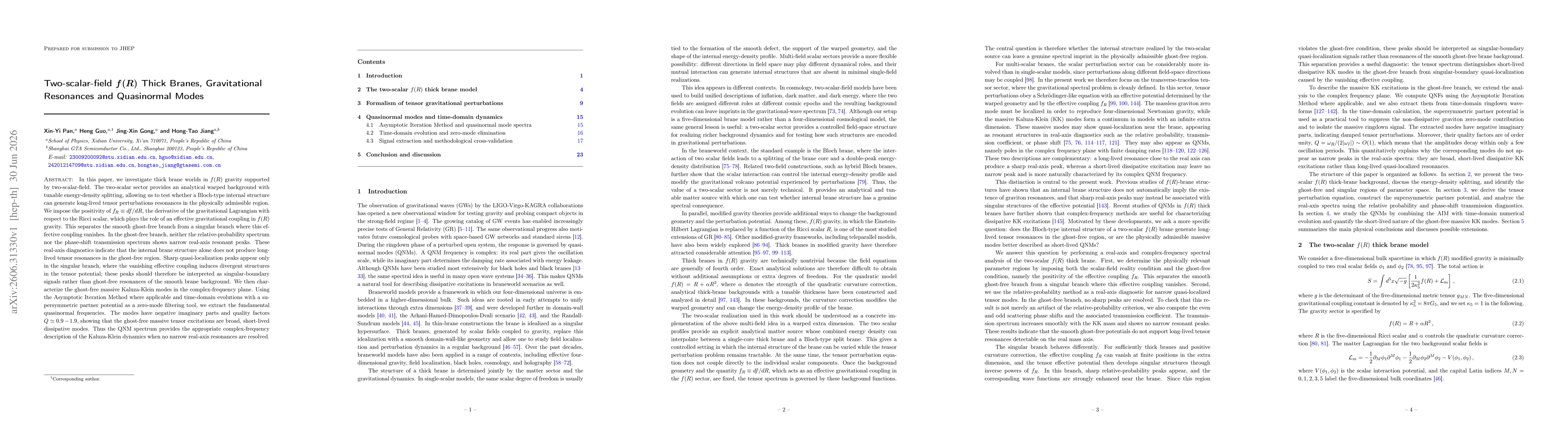 Thumbnail for Two-scalar-field $f(R)$ Thick Branes, Gravitational Resonances and Quasinormal Modes