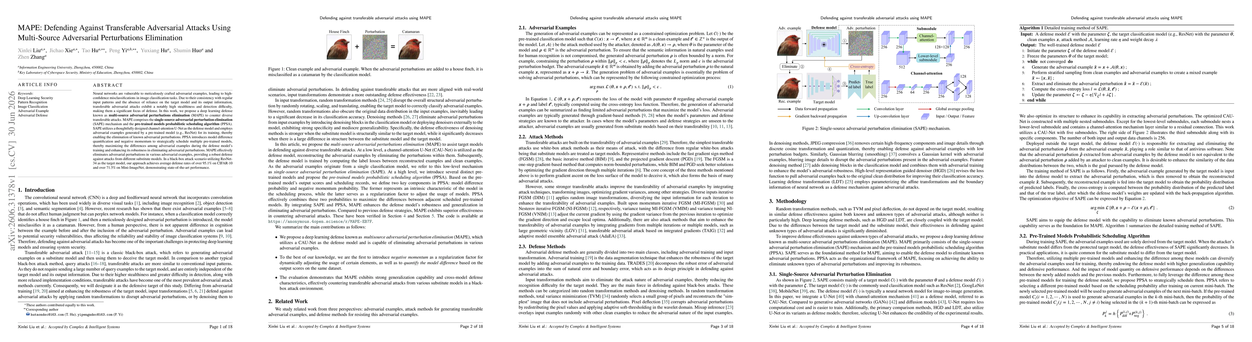Thumbnail for MAPE: Defending Against Transferable Adversarial Attacks Using Multi-Source Adversarial Perturbations Elimination