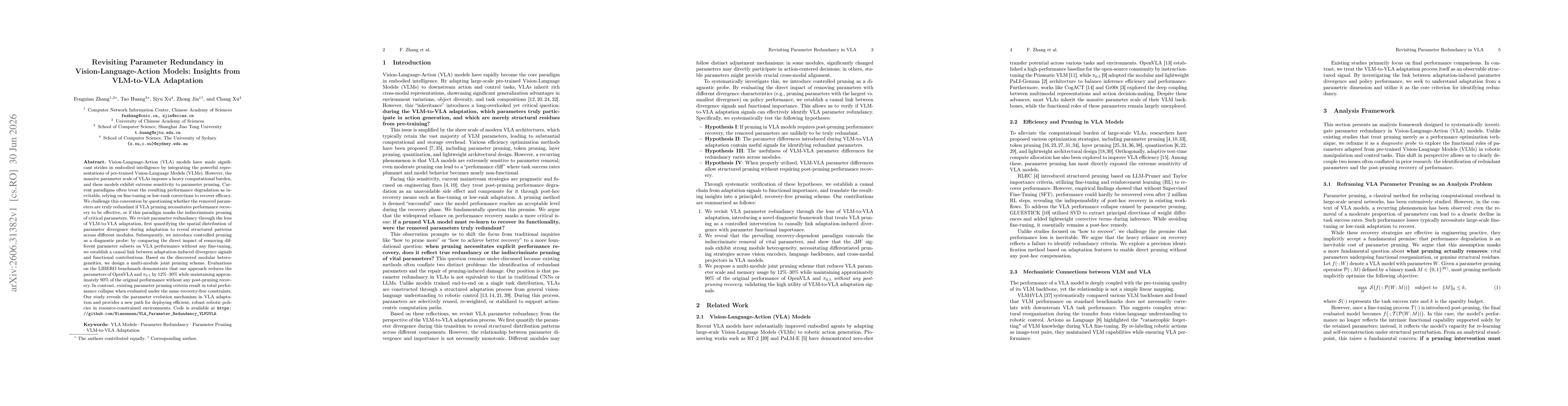 Thumbnail for Revisiting Parameter Redundancy in Vision-Language-Action Models: Insights from VLM-to-VLA Adaptation