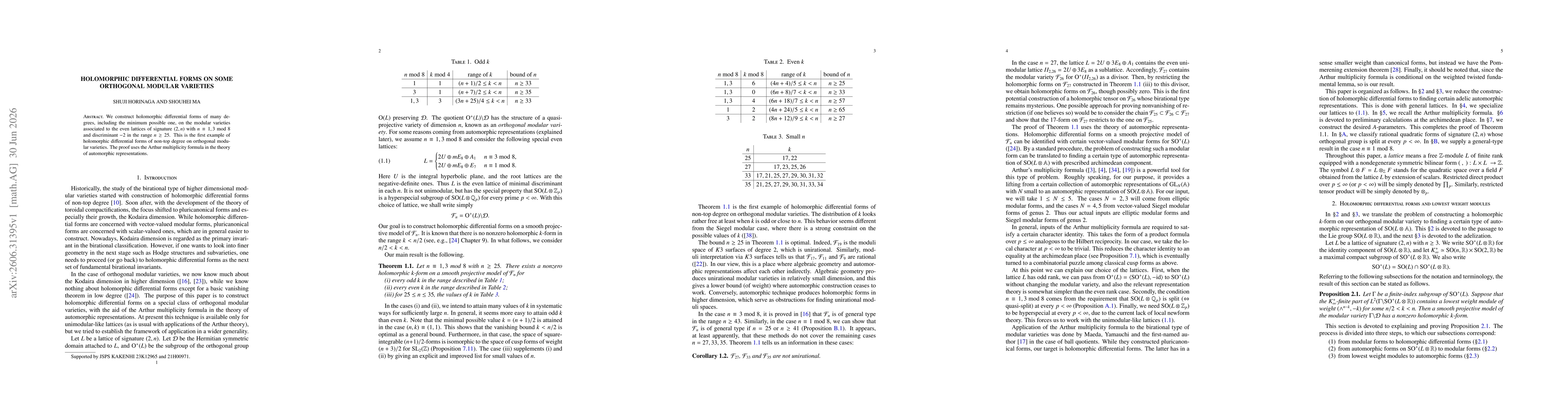 Thumbnail for Holomorphic differential forms on some orthogonal modular varieties