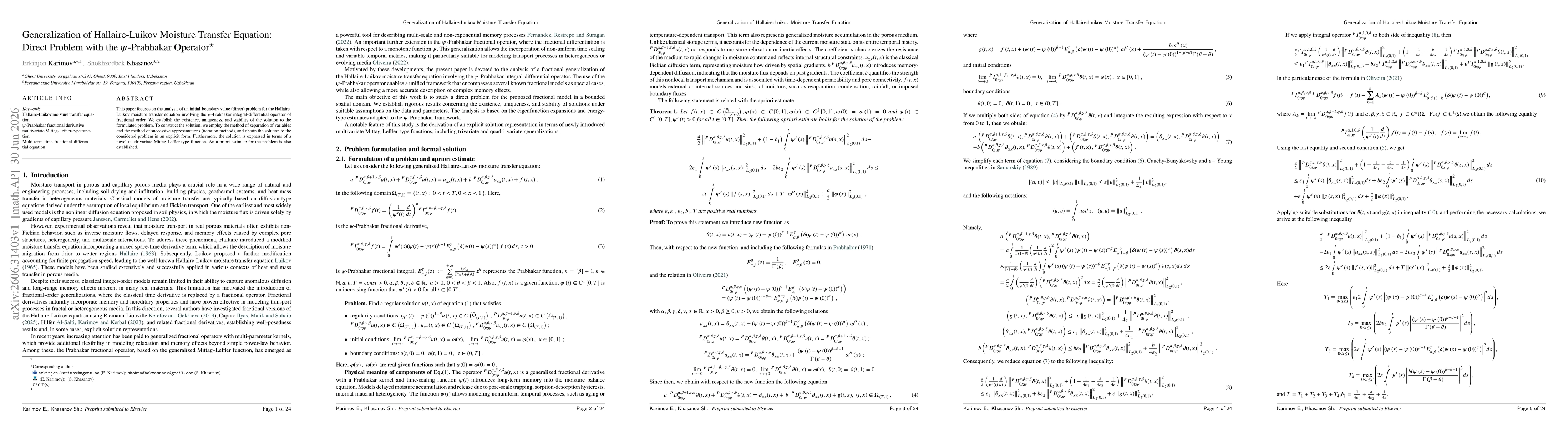 Thumbnail for Generalization of Hallaire-Luikov Moisture Transfer Equation: Direct Problem with the $ψ$-Prabhakar Operator
