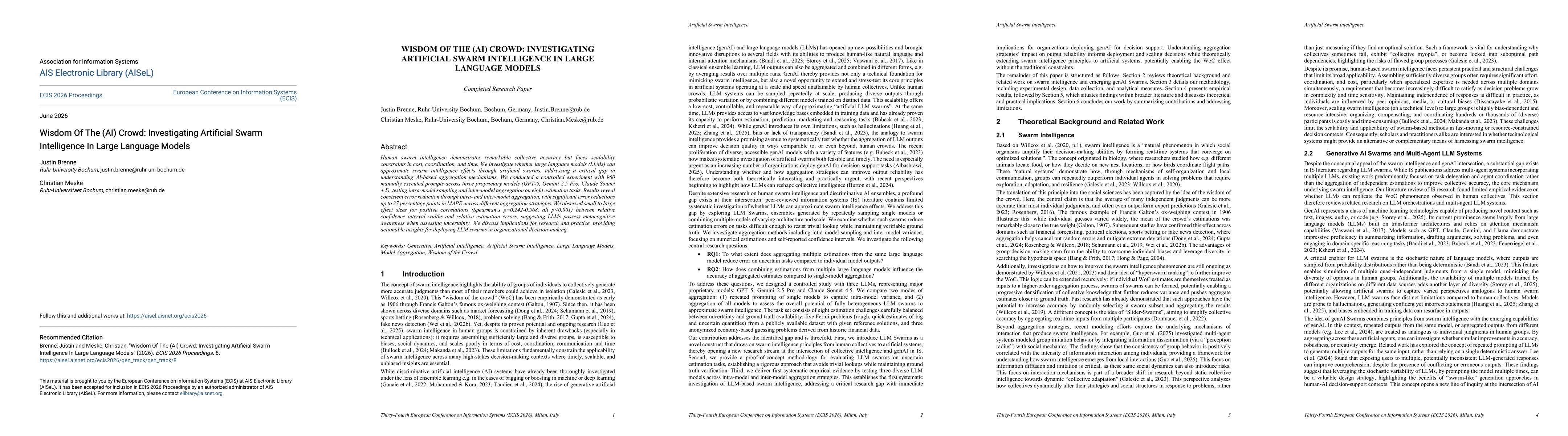 Thumbnail for Wisdom Of The (AI) Crowd: Investigating Artificial Swarm Intelligence In Large Language Models