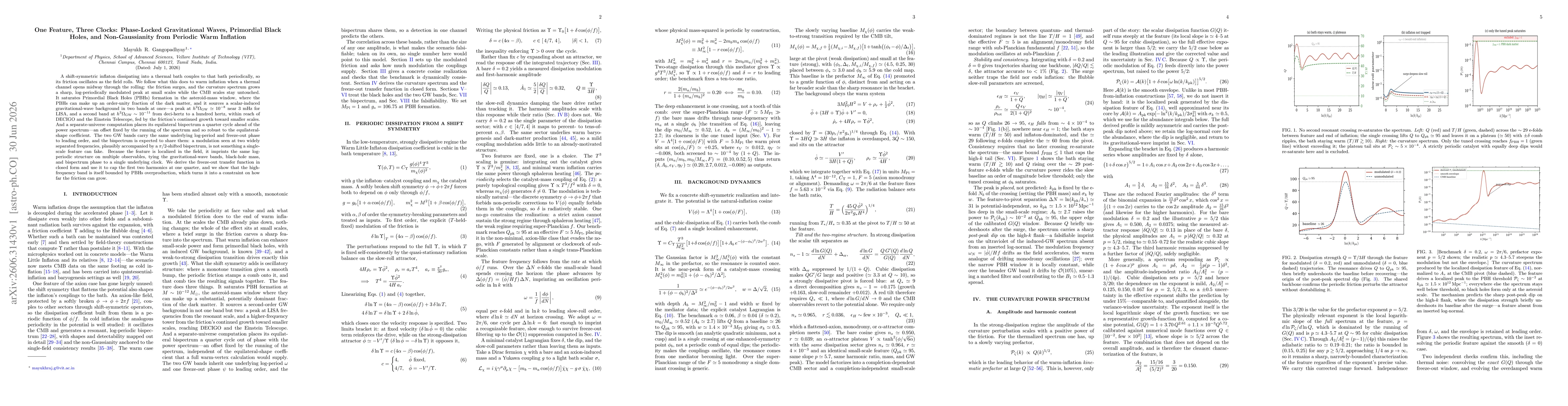 Thumbnail for One Feature, Three Clocks: Phase-Locked Gravitational Waves, Primordial Black Holes, and Non-Gaussianity from Periodic Warm Inflation