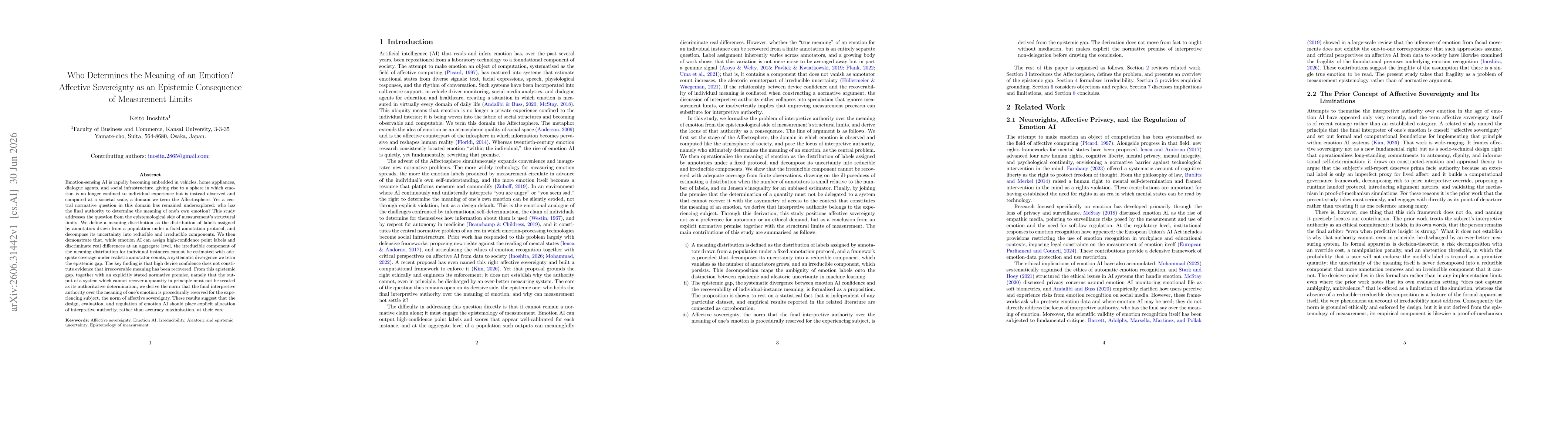 Thumbnail for Who Determines the Meaning of an Emotion? Affective Sovereignty as an Epistemic Consequence of Measurement Limits