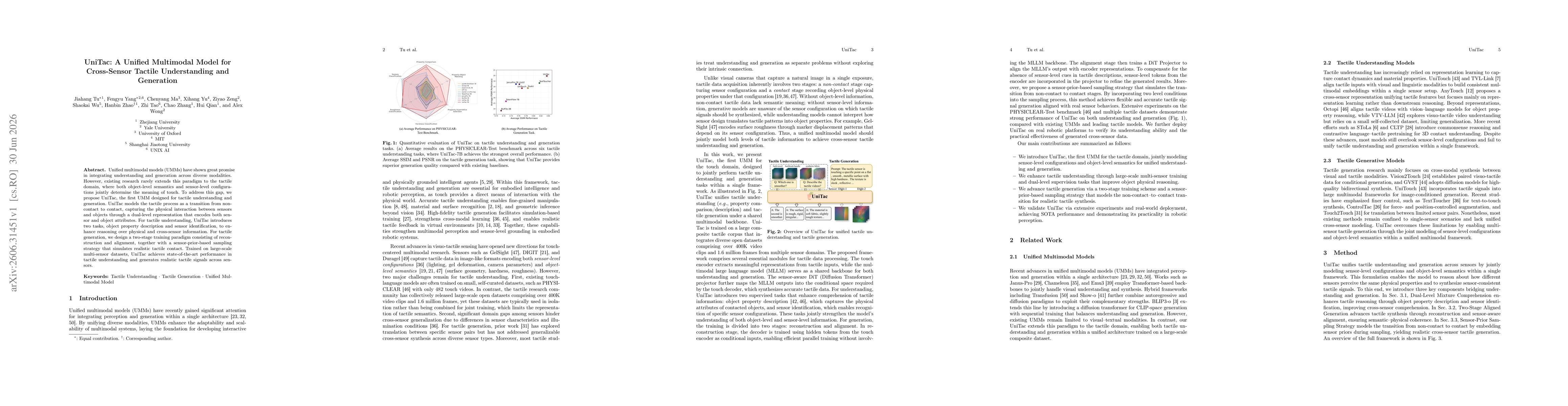 Thumbnail for UniTac: A Unified Multimodal Model for Cross-Sensor Tactile Understanding and Generation