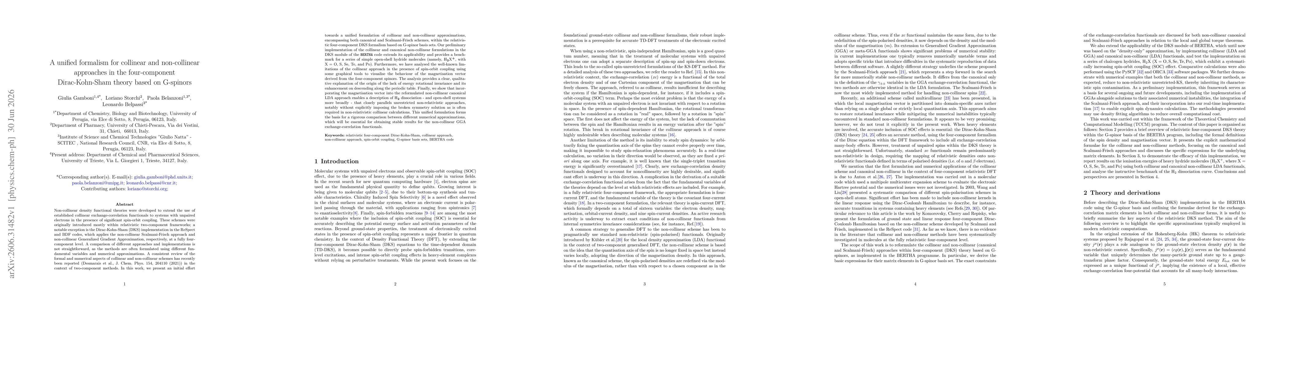 Thumbnail for A unified formalism for collinear and non-collinear approaches in the four-component Dirac-Kohn-Sham theory based on G-spinors